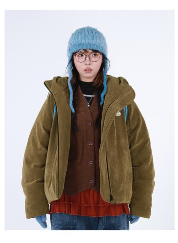 燈芯絨連帽棉服外套