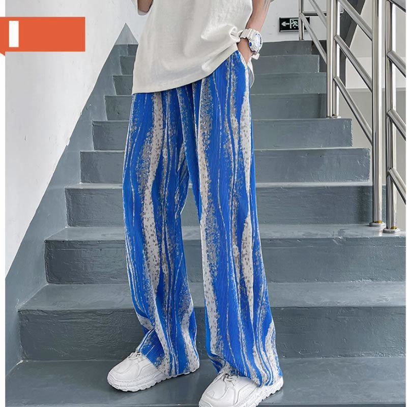 ストライプ柄パンツ メンズ ワイドシルエット ストリート系 ワイドパンツ メンズ ストライプ[品番：LU000009667]｜LUXSTYLE