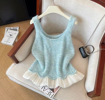 【新品上架】百搭系列．偷藏喜歡荷葉下擺亮絲針織背心