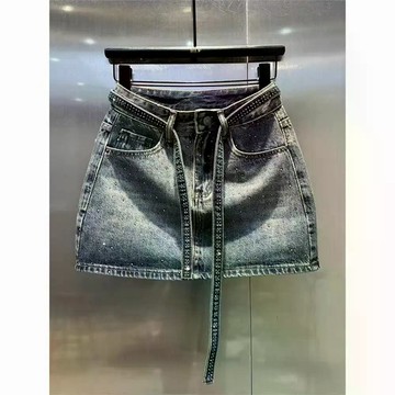 時尚辣妹風渐变色烫钻氣質百搭牛仔半身裙夏季新款防走光A字短裙