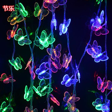 圣誕裝飾布置彩燈星星閃燈串燈節日室內串燈 LED彩燈10米插電蝴蝶
