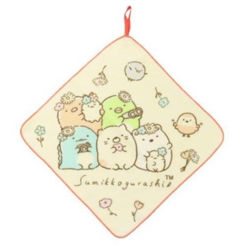 小禮堂 San-X 角落生物 方形擦手巾 丸真毛巾 (米黃花朵款)