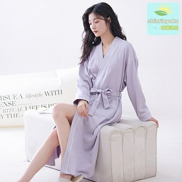 【純棉四季款】女士睡袍 浴袍 晨袍 家居服 長袖中長款 大碼寬鬆 秋冬保暖 吸水速幹 居家休閒 酒店適用