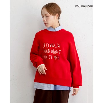 【POU DOU DOU】紅色標語刺繡運動衫 PPX12127