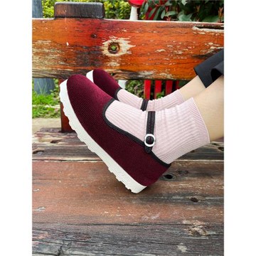 中老年春夏老式布鞋女老北京淺口一字帶老人媽媽單鞋平底防滑耐磨