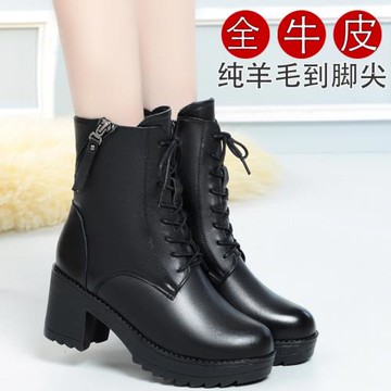 真皮馬丁靴女2024冬季加絨加厚短靴保暖棉鞋粗跟羊毛厚底惠州女靴
