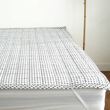 Bassum 固定綁帶泡泡紗夏季床墊  Q(150 x 200cm)  格紋灰色