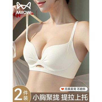 貓人內衣女士小胸聚攏顯大收副乳無痕提拉防下垂美背一體式文胸罩