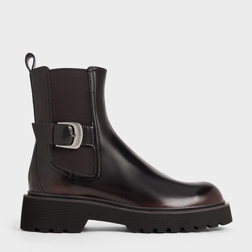 金屬釦帶厚底切爾西靴