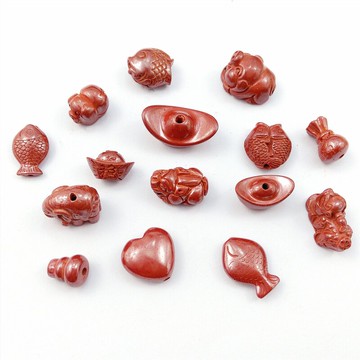 原礦朱砂串孔吊墜 朱砂貔貅元寶福袋DIY串珠手串文玩吊墜飾品配件