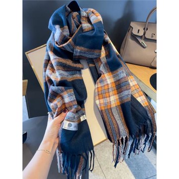 Miss Silas韓版圍巾女復古格子拼色流蘇秋冬季羊絨加厚保暖大披肩