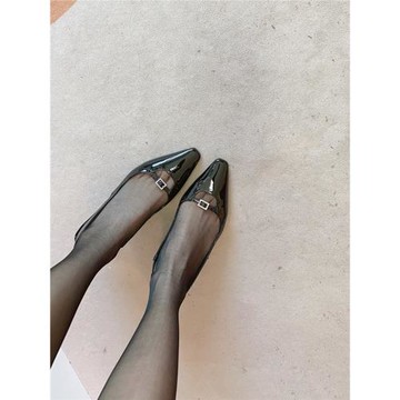 陳小凡包頭涼鞋女鉆扣新款細跟方頭鏤空性感黑色漆皮小貓跟高跟鞋