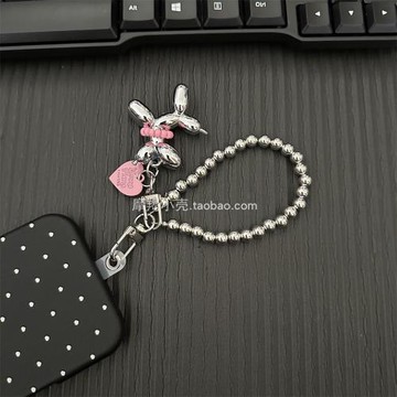甜酷氣球狗銀珠串珠手機鏈條短款手腕繩ccd相機鑰匙扣斜背包掛鏈