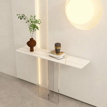 快速出貨 可開發票 入戶正對門巖板玄關桌亞克力懸浮輕奢新中式奶油風玄關柜客廳花架