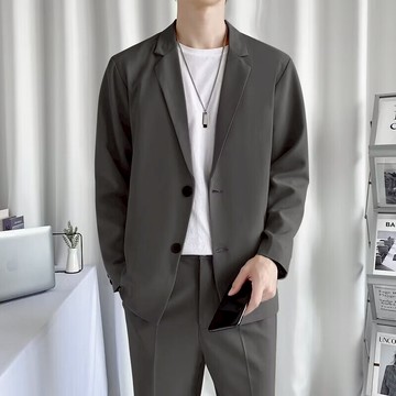 休閒西裝上衣 黑色深灰卡其 薄西裝外套男 韓版寬鬆舒適素色 商務辦公出差男西裝外套 S-3XL
