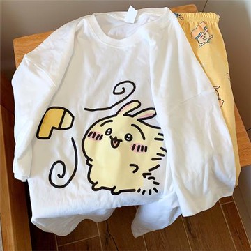 chiikawa烏薩奇圓領睡衣女吉伊卡哇夏季純棉短袖可愛卡通可外穿