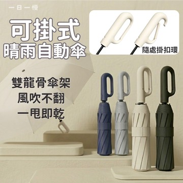 【現貨｜環扣自動傘】晴雨傘 快乾布 抗UV 雨傘 陽傘 自動雨傘 10骨自動傘 摺疊傘 扣環雨傘 黑膠傘 勾勾傘 折疊傘