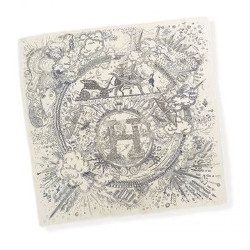 HERMES 90cm 方巾/絲巾 (傳家之寶 米白色系)