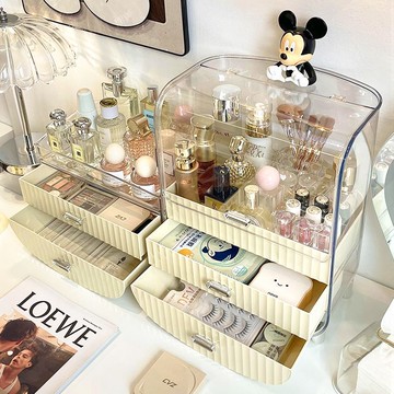 高級感化妝收納盒有蓋新款梳妝臺化妝品收納防塵置物架化妝桌收納 z8092