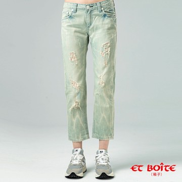 ETBOITE 箱子 BLUE WAY – 個性刷破九分男友褲