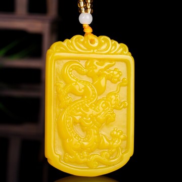 黃龍玉天然生肖龍吊墜男款霸氣黃玉龍牌玉墜雞油黃龍男女玉佩掛件