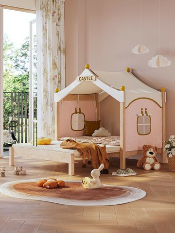 免運公司貨 樹屋床 兒童床 ADAKIDS蒙氏儿童床 女孩屋顶床 实木地板床 树屋床 帐篷抽拉伸缩床 可開發票 全館五折 工廠現貨直銷 新品特價 z11012