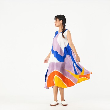 Dress Hand Paint Soft Cotton Silk for Yoga Vacation Holidays