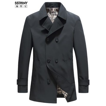 施特尼男士雙排扣風衣英倫潮流2025春秋新款青年短款翻領休閑外套