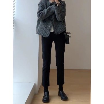 黑色牛仔褲女高腰2025春季新款韓版小個子顯瘦修身煙管直筒褲子