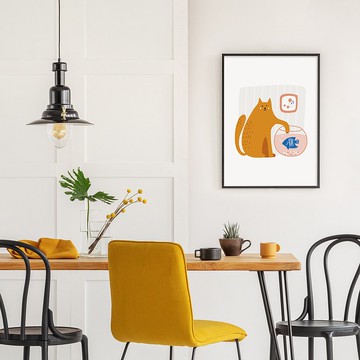 我在喝水而已-臥房掛畫/複製畫/民宿/北歐/手繪/空間佈置/貓咪