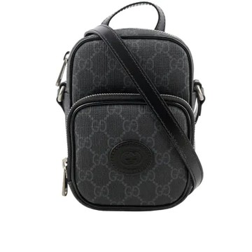 【GUCCI】Interlocking G 標誌迷你拉鍊二用包(黑灰色)
