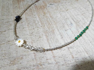 不對稱酷甜小雛菊綠瑪瑙頸鍊
