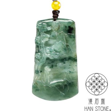 【漢石齋】天然翡翠A貨 松下悟道玉佩吊墜 飄花種(30*53*6mm)