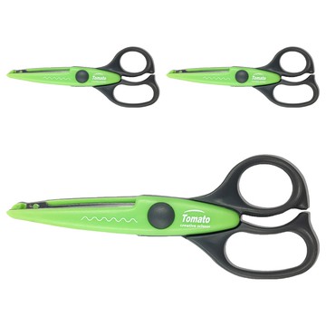 Tomato 花邊剪刀 小波浪 TS-18001 - 手作剪裁必備  綠色 + 黑色 + 銀色  3支