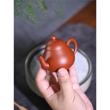 宜興紫砂壺朱泥手工茶壺90ml迷你小梨形潮汕功夫茶具泡茶壺