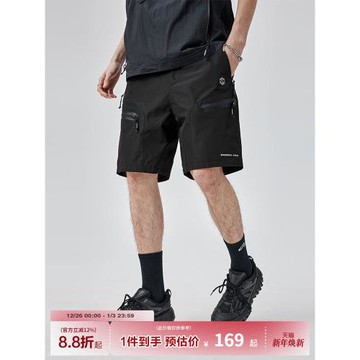 GUUKA TECH機能風黑色工裝短褲男夏 網布內里戶外出行5分褲子寬松