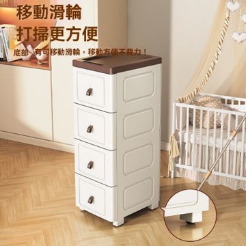 夾縫置物櫃 縫隙窄邊櫃 抽屜式廚房衛生間床頭櫃-25面寬-3層-帶滑輪