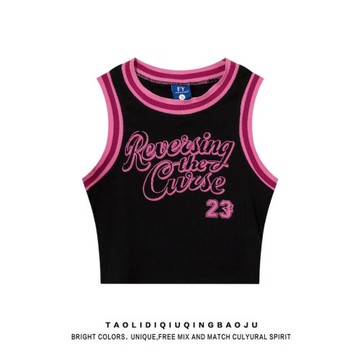 甜辣風粉黑撞色無袖針織背心女夏季潮牌緊身顯瘦短款工字吊帶上衣