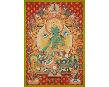 手繪綠度母唐卡 | 原創藏傳佛教神像藝術