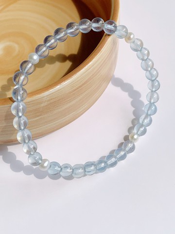 天然水晶海藍寶淡水珍珠手鍊Aquamarine & Flashwater Pearl Brac