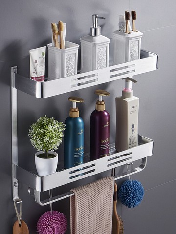 浴室收納架   太空鋁衛生間浴室置物架免打孔壁掛式廁所洗澡間洗漱用品收納架子【MJ17810】