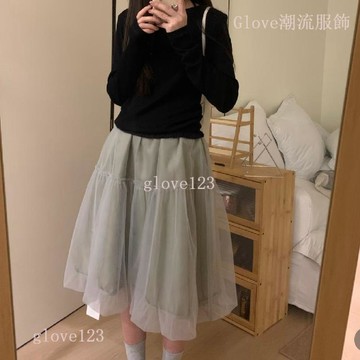 【超仙網紗蓬蓬紗裙】Glove 台灣出貨 春夏新款 百搭疊穿 鬆緊腰 溫柔花苞公主裙 半身裙 紗裙 蓬蓬裙 紗裙半身裙