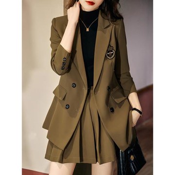 刺繡西裝外套女秋季新款英倫學院風氣質女神范JK百褶裙套裝高個子