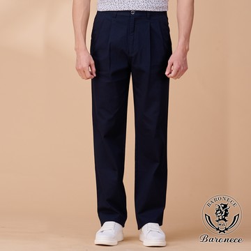 【BARONECE】輕熟簡約休閒打摺褲_藍(624176-10)
