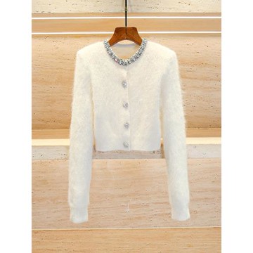 現貨】SP家深圳南油高端女裝秋冬季法式小香風鑲鉆毛針織開衫外套