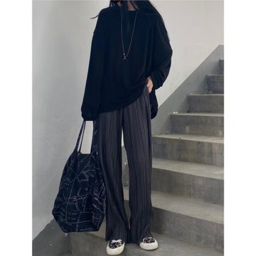 褶皺褲女夏季薄款雅痞闊腿休閑冰絲涼涼抖抖防曬遛彎褲子小個子