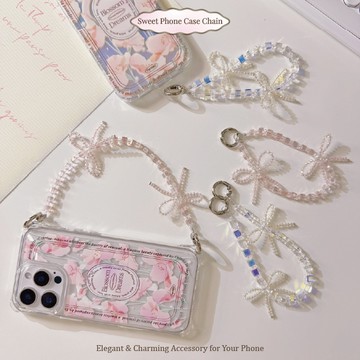 Twinko💗[PH422]❥夢幻蝴蝶結Bling bling粉白方水晶手機短掛繩/吊飾