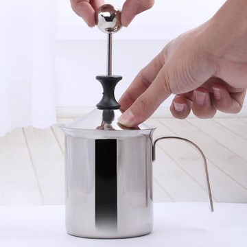 手動雙層打奶泡器打奶泡機奶沫器家用不銹鋼花式咖啡奶泡壺打奶器