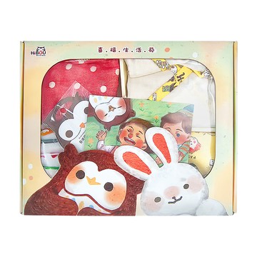 HiBOU 喜福 男童款 新生彌月日式連身褲禮盒Set 連身褲+紗布巾+香草奶嘴夾+6重紗手帕  有機棉 多色  新生兒-80cm