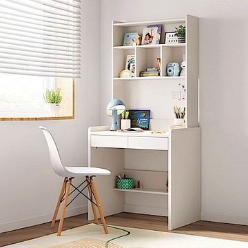 林氏木業夢想兒童0.8M附書架學習書桌 LH068+書椅 LS179-白色 (H014338924)